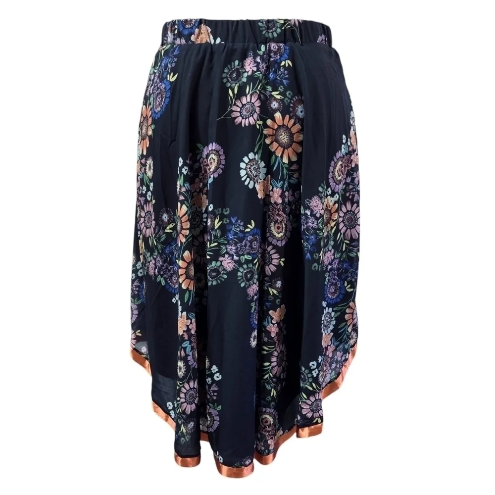Eloquii NWT Navy Blue Floral Circle Skirt Contrast Trim Lined Flowy Romantic